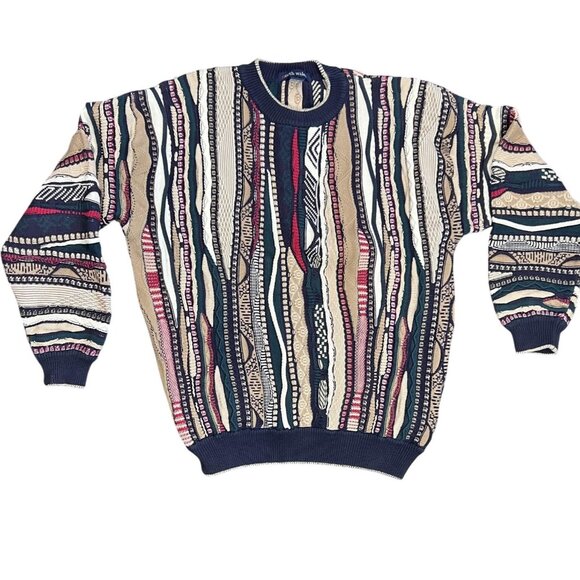 North Wales Mens Sweater L Coogi Cosby Style Multicolor 3D Cotton Hong Kong 90s - Picture 4 of 9